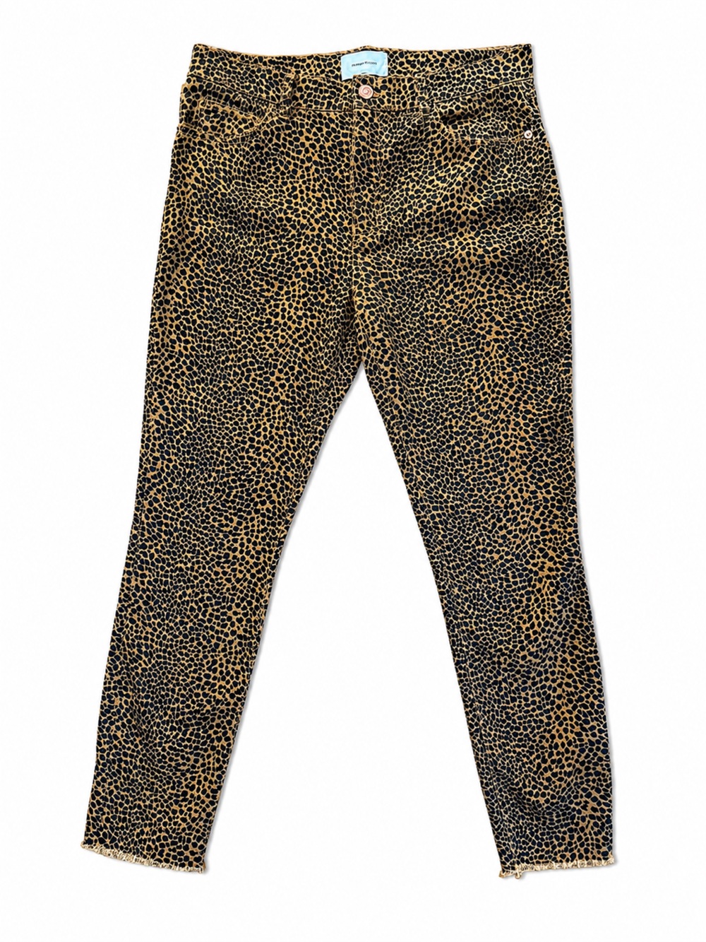 Current/Elliott High Waist Stiletto Leopard Print Crop Skinny Jeans Raw Hem - 10 - Picture 4 of 16